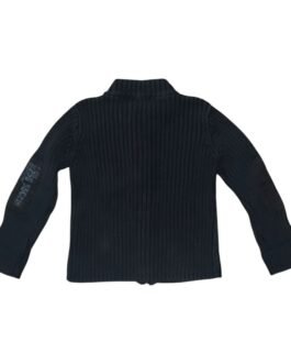 Gilet zippé en maille côtelée bleu nuit à col montant – 4 ans