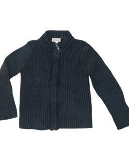 Gilet zippé en maille côtelée bleu nuit à col montant – 4 ans