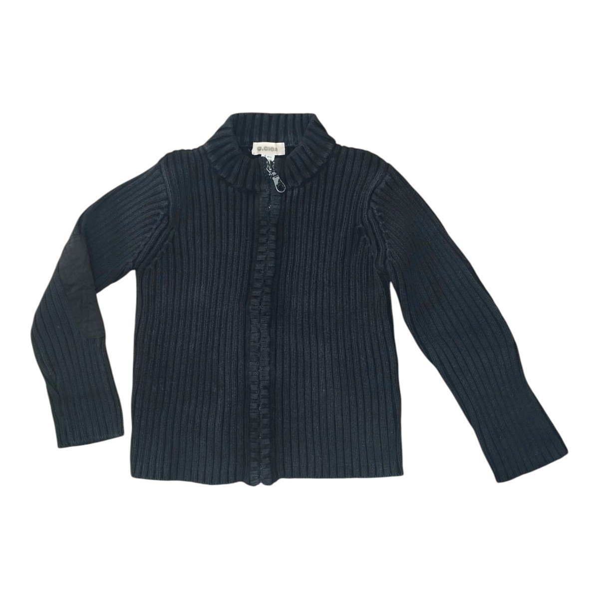 Gilet zippé en maille côtelée bleu nuit à col montant – 4 ans