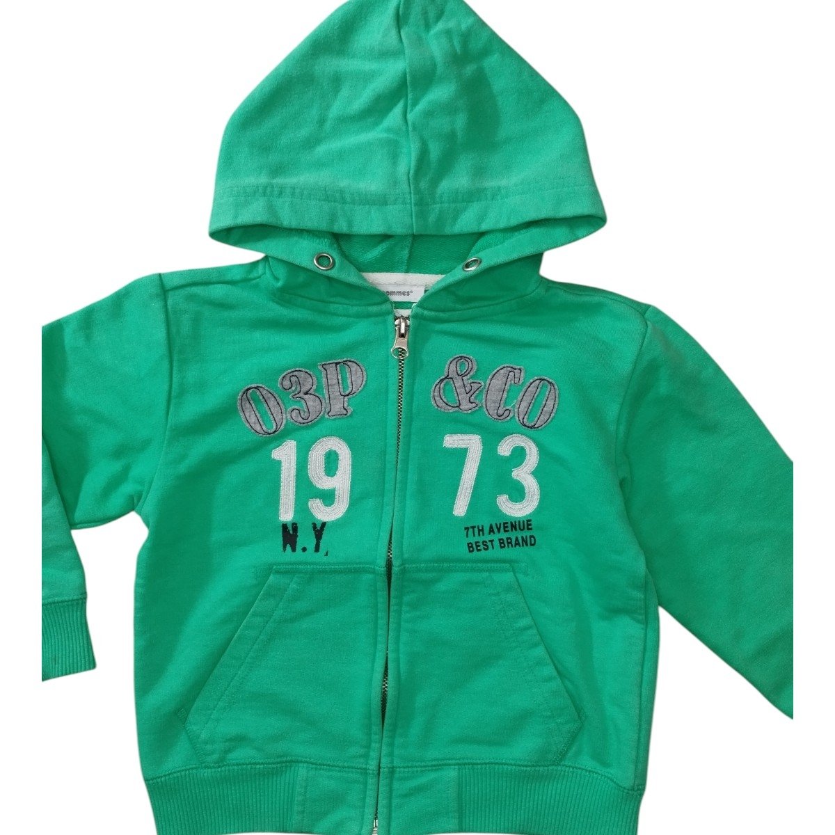 Veste sweat zippée à capuche vert vif 3 Pommes – 4 ans / 102 cm