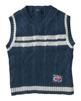 Pull sans manches bleu marine en maille torsadée style collège Teddy Boom – 4/5 ans