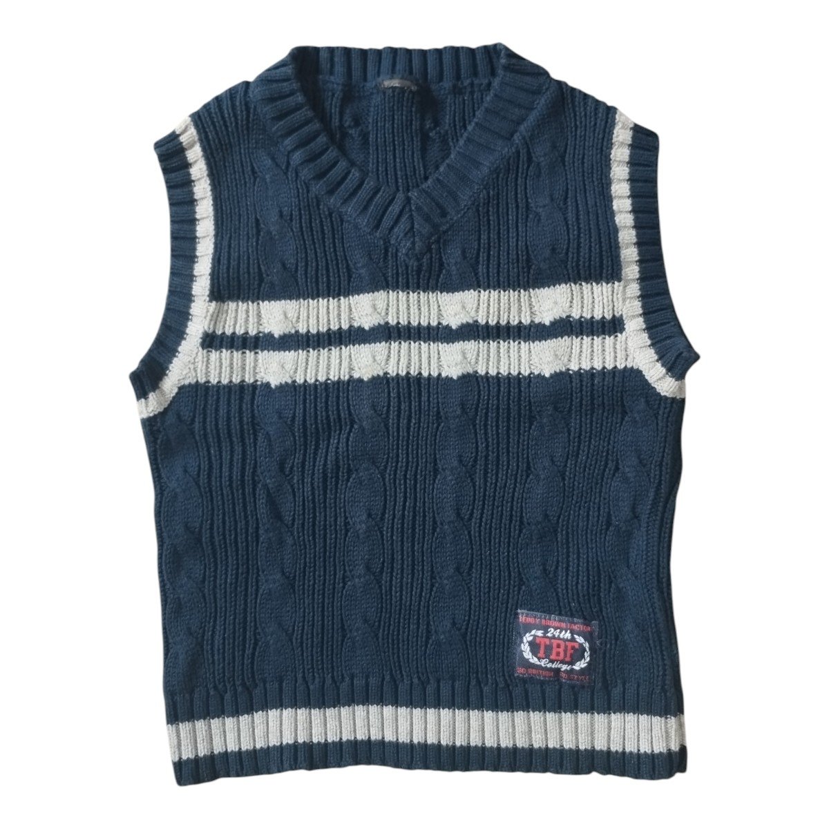 Pull sans manches bleu marine en maille torsadée style collège Teddy Boom – 4/5 ans