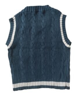 Pull sans manches bleu marine en maille torsadée style collège Teddy Boom – 4/5 ans