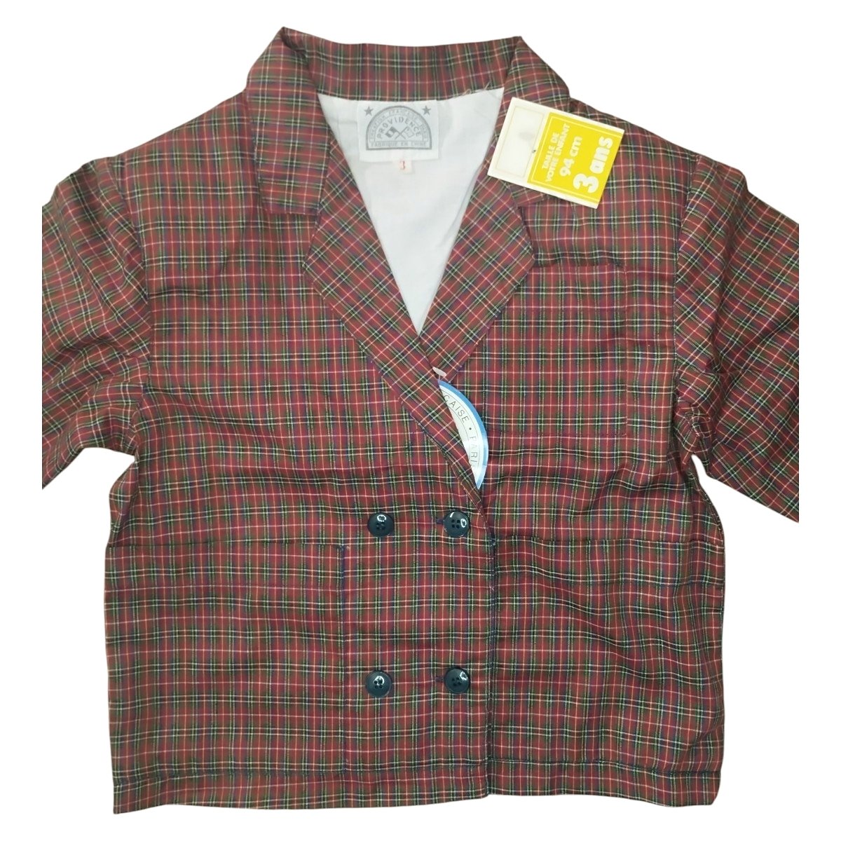 Costume rétro à carreaux veste & short Création Providence Paris – 3 ans (zoom veste)