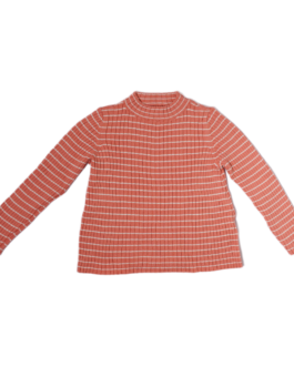 Pull côtelé rayé TEX rose saumon à col montant – 2–3 ans / 92–98 cm
